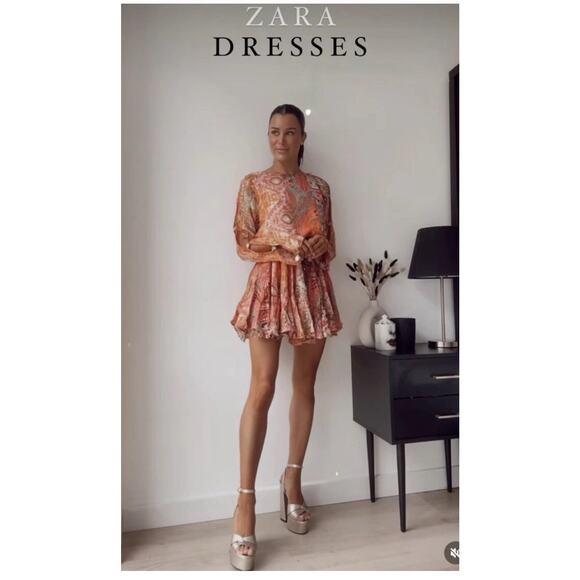 ZARA PRINTED SHORT DRESS MULTICOLORED BOHEMIAN TRAVEL RESORT FESTIVAL SZ S - Picture 13 of 16